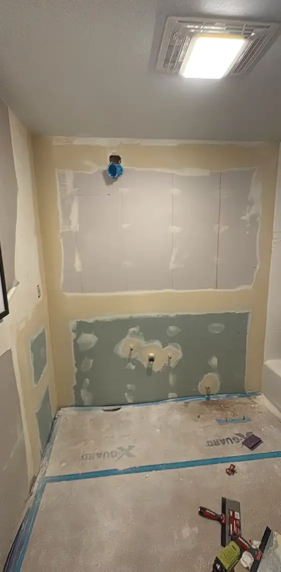 Backer board fitted around the new shower