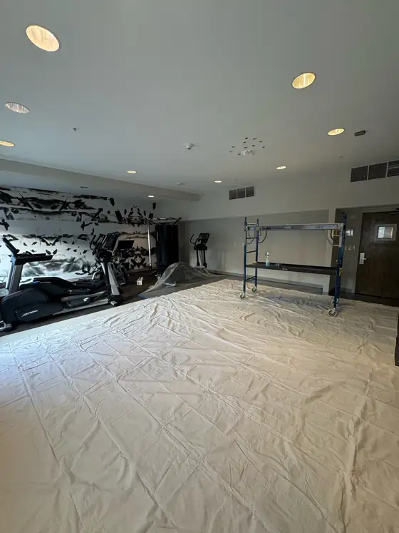 The gym prepared for the ceiling replacement