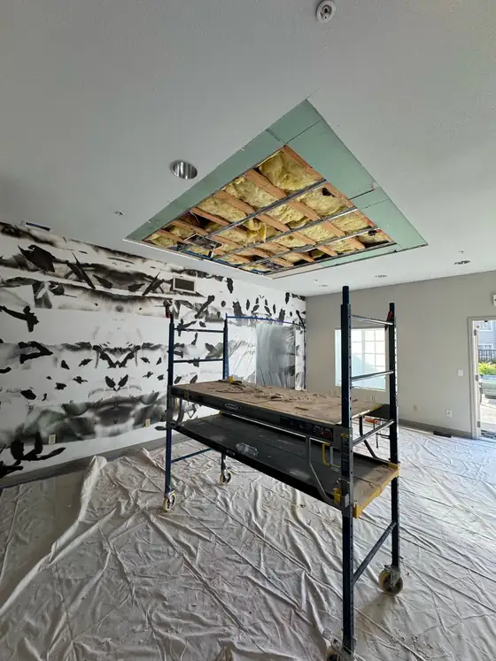 Ceiling opened up to the joists above the gym