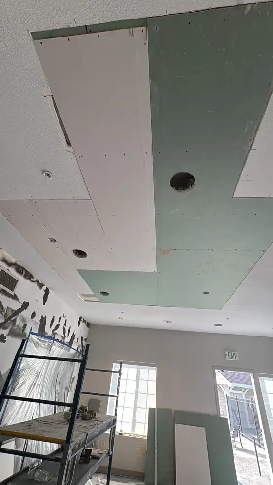 Ceiling board fitted and ready for taping