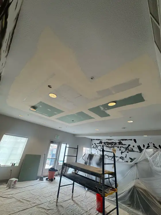 A further coat of compound across the ceiling