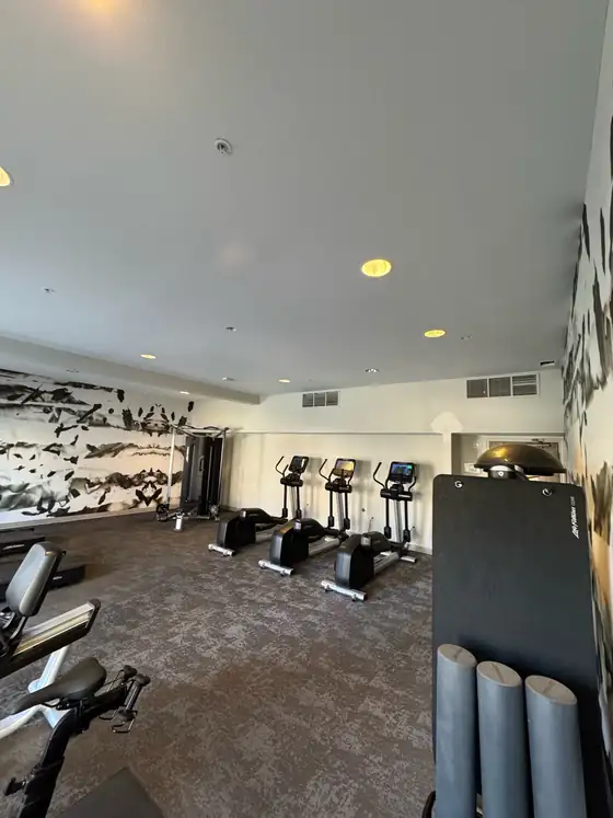 The completed gym with its new ceiling and the equipment back in place
