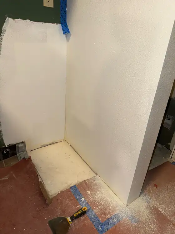 The alcove filled, sanded and ready for paint