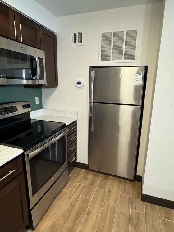 The completed kitchen seen from the doorway