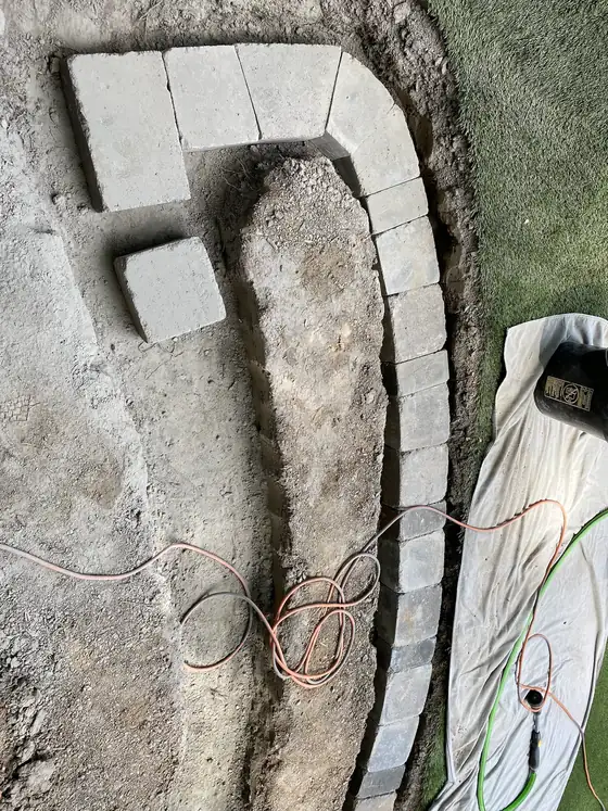 Overhead view of the curved wall taking shape